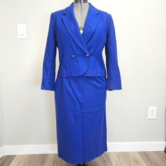 Pendleton Vintage Blue Virgin Wool Skirt Set Women's 10 Made USA Office Siren - Picture 1 of 15